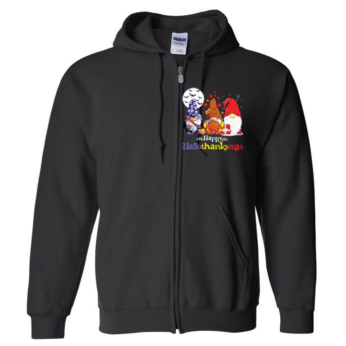 Halloween Thanksgiving Christmas Happy Halvlothanksmas Gnomes Full Zip Hoodie