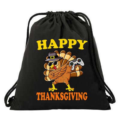 Happy Thanksgiving Dabbing Gamer Turkey Drawstring Bag