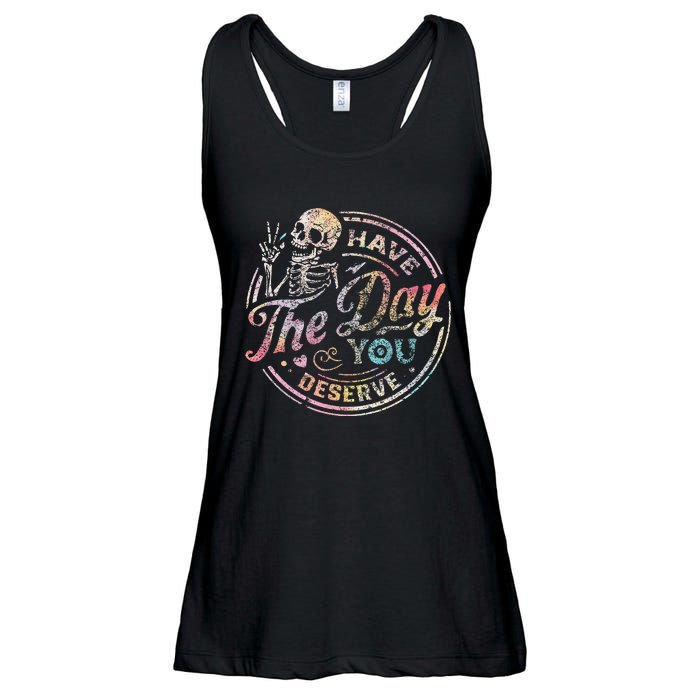 Have The Day You Deserve Peace Sign Skeleton Ladies Essential Flowy Tank