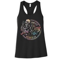 Have The Day You Deserve Peace Sign Skeleton Women's Racerback Tank