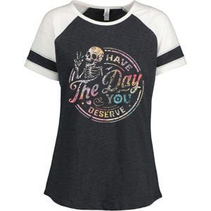 Have The Day You Deserve Peace Sign Skeleton Enza Ladies Jersey Colorblock Tee