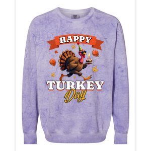 Happy Turkey Day Thanksgiving Birthday Party Distressed Great Gift Colorblast Crewneck Sweatshirt