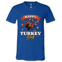 Happy Turkey Day Thanksgiving Birthday Party Distressed Great Gift V-Neck T-Shirt