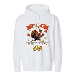 Happy Turkey Day Thanksgiving Birthday Party Distressed Great Gift Garment-Dyed Fleece Hoodie