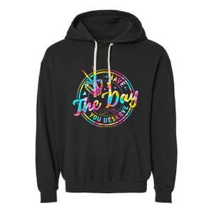 Have The Day You Deserve Skeleton Peace Hand Sign Tie Dye Garment-Dyed Fleece Hoodie