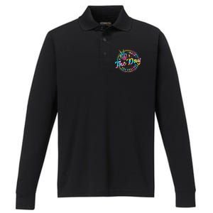 Have The Day You Deserve Skeleton Peace Hand Sign Tie Dye Performance Long Sleeve Polo