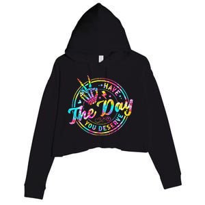 Have The Day You Deserve Skeleton Peace Hand Sign Tie Dye Crop Fleece Hoodie