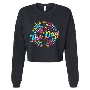 Have The Day You Deserve Skeleton Peace Hand Sign Tie Dye Cropped Pullover Crew