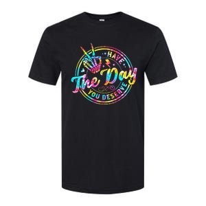 Have The Day You Deserve Skeleton Peace Hand Sign Tie Dye Softstyle CVC T-Shirt