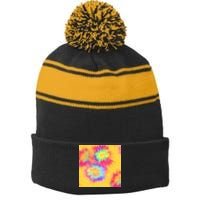 Hippie Tye Dye Neon Pattern Stripe Pom Pom Beanie