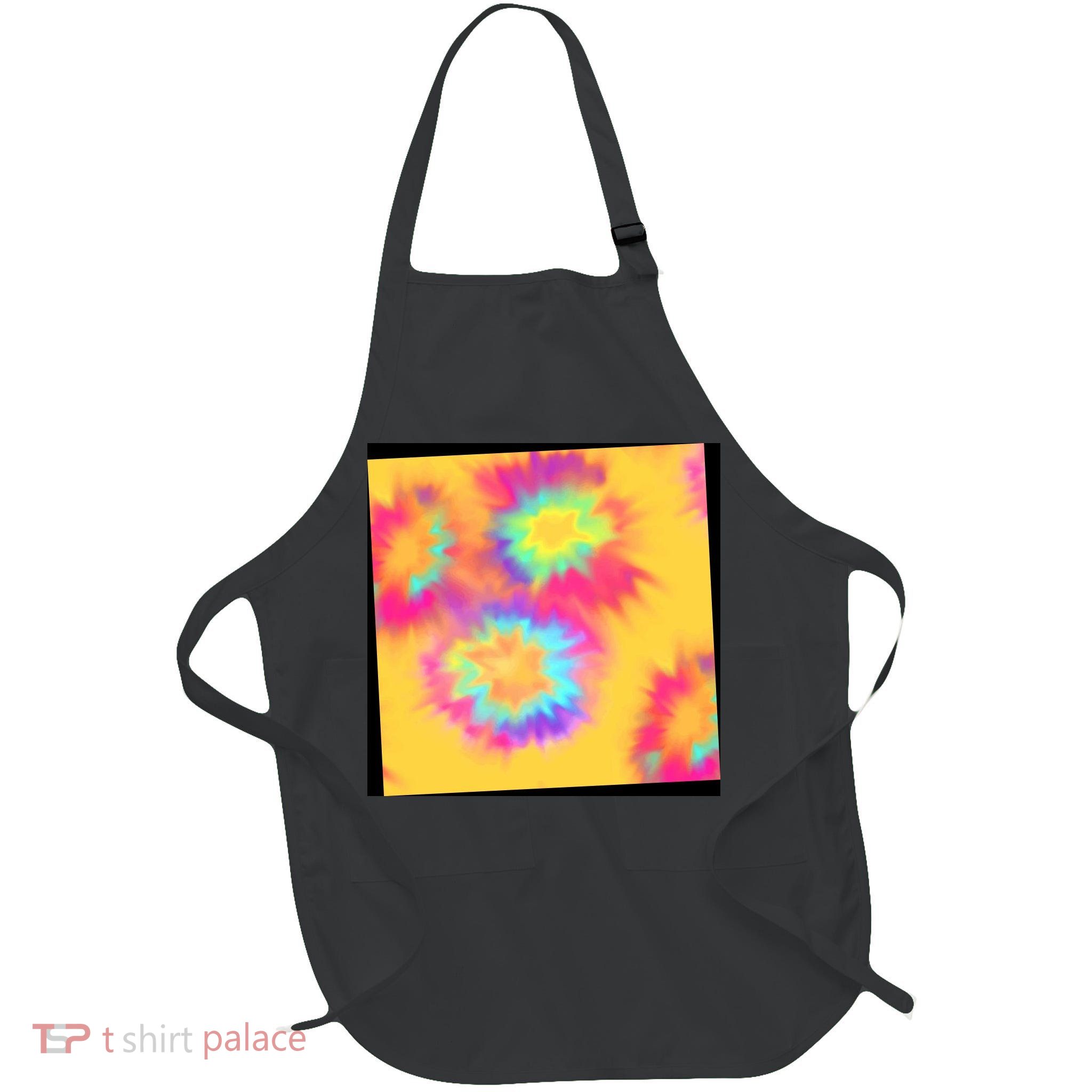 Hippie Tye Dye Neon Pattern Full-Length Apron With Pockets
