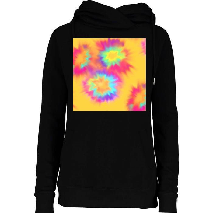 Hippie Tye Dye Neon Pattern Womens Funnel Neck Pullover Hood