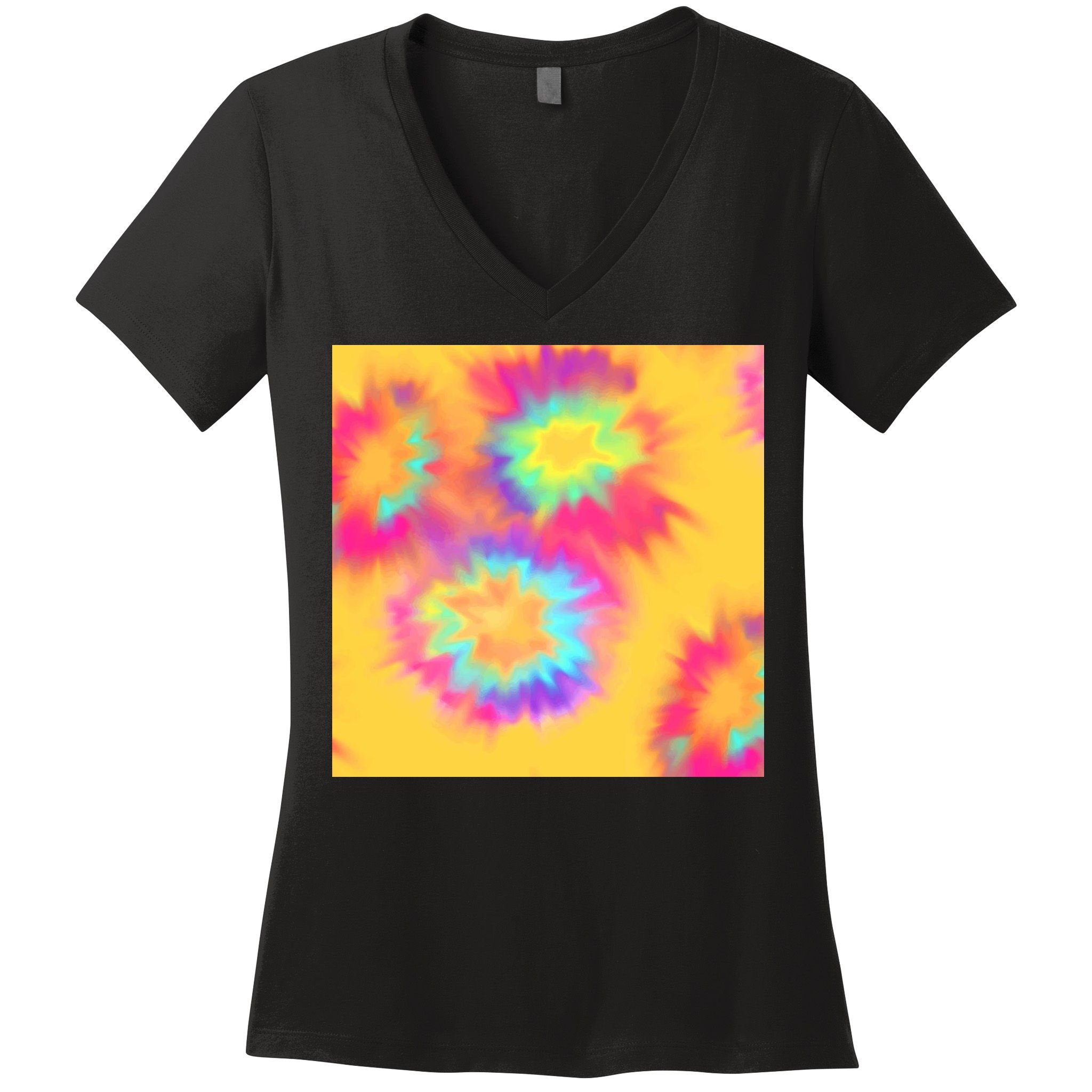 Hippie Tye Dye Neon Pattern Women's V-Neck T-Shirt