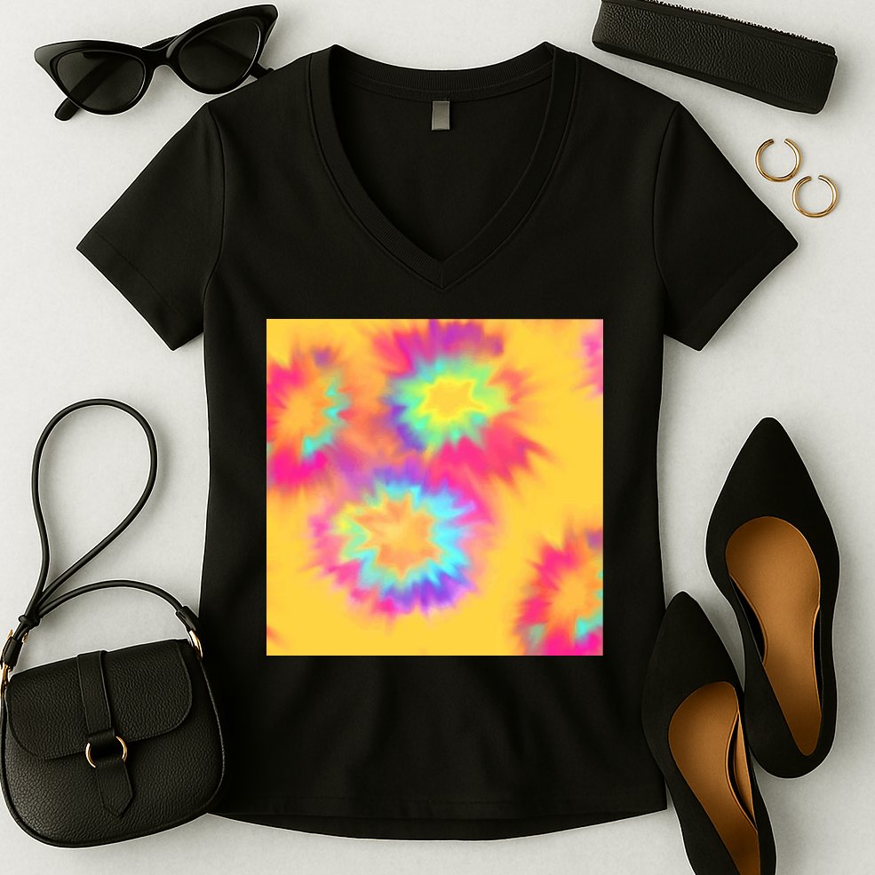 Hippie Tye Dye Neon Pattern Women's V-Neck T-Shirt