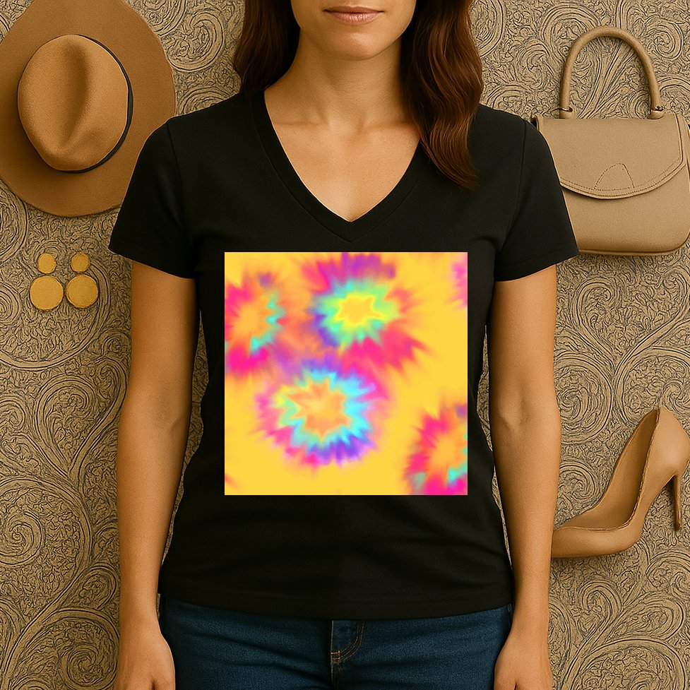 Hippie Tye Dye Neon Pattern Women's V-Neck T-Shirt