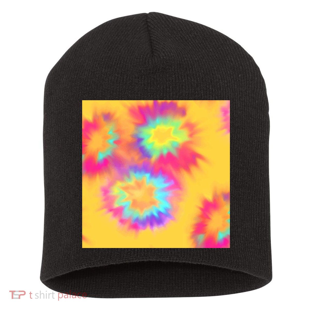 Hippie Tye Dye Neon Pattern Short Acrylic Beanie