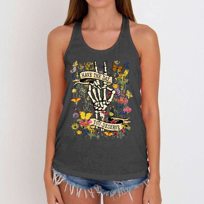 Have The Day You Deserve Floral Skeleton Women's Knotted Racerback Tank