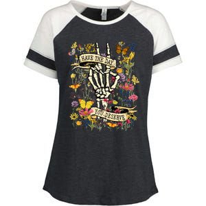 Have The Day You Deserve Floral Skeleton Enza Ladies Jersey Colorblock Tee