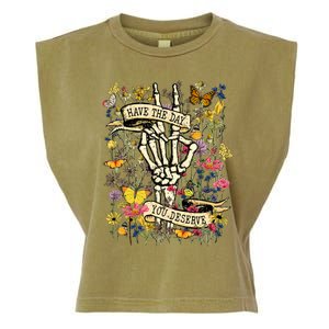 Have The Day You Deserve Floral Skeleton Garment-Dyed Women's Muscle Tee