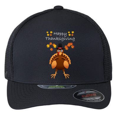 Happy Thanksgiving Day Funny Cute Pilgrim Turkey Flexfit Unipanel Trucker Cap