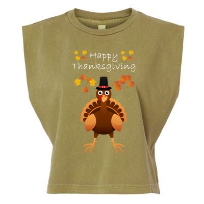 Happy Thanksgiving Day Funny Cute Pilgrim Turkey Garment-Dyed Women's Muscle Tee