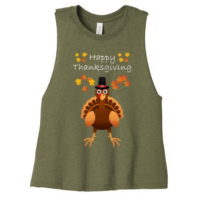 Happy Thanksgiving Day Funny Cute Pilgrim Turkey Women's Racerback Cropped Tank