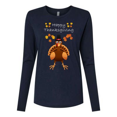 Happy Thanksgiving Day Funny Cute Pilgrim Turkey Womens Cotton Relaxed Long Sleeve T-Shirt