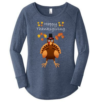 Happy Thanksgiving Day Funny Cute Pilgrim Turkey Women's Perfect Tri Tunic Long Sleeve Shirt