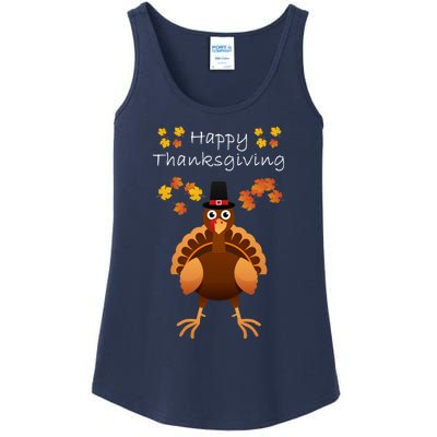 Happy Thanksgiving Day Funny Cute Pilgrim Turkey Ladies Essential Tank