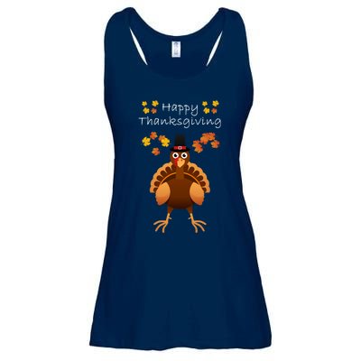 Happy Thanksgiving Day Funny Cute Pilgrim Turkey Ladies Essential Flowy Tank