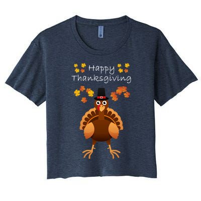 Happy Thanksgiving Day Funny Cute Pilgrim Turkey Women's Crop Top Tee