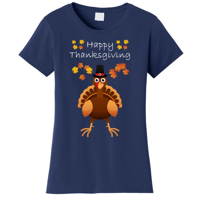 Happy Thanksgiving Day Funny Cute Pilgrim Turkey Women's T-Shirt