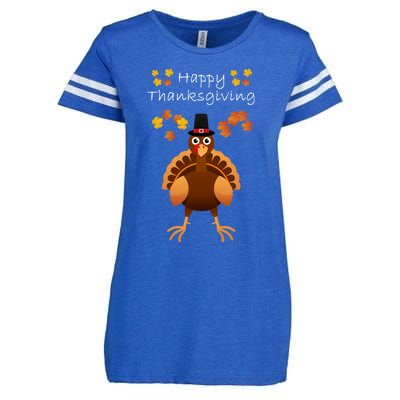 Happy Thanksgiving Day Funny Cute Pilgrim Turkey Enza Ladies Jersey Football T-Shirt