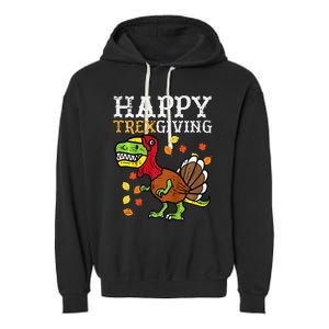 Happy Trexgiving Dino Turkey Thanksgiving Garment-Dyed Fleece Hoodie