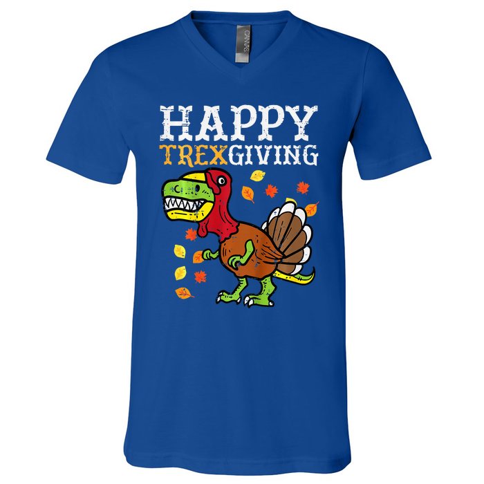 Happy Trexgiving Dino Turkey Thanksgiving V-Neck T-Shirt