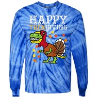 Happy Trexgiving Dino Turkey Thanksgiving Tie-Dye Long Sleeve Shirt