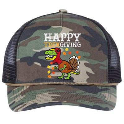 Happy Trexgiving Dino Turkey Thanksgiving Retro Rope Trucker Hat Cap