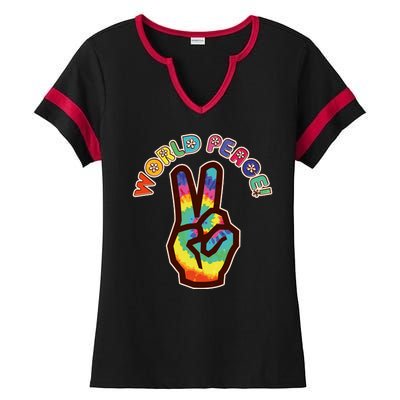 Hippy Tie Dye World Peace Ladies Halftime Notch Neck Tee