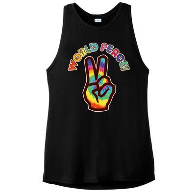 Hippy Tie Dye World Peace Ladies PosiCharge Tri-Blend Wicking Tank