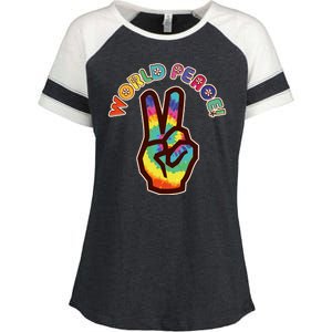 Hippy Tie Dye World Peace Enza Ladies Jersey Colorblock Tee