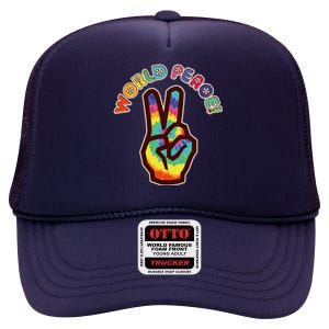 Hippy Tie Dye World Peace High Crown Mesh Back Trucker Hat