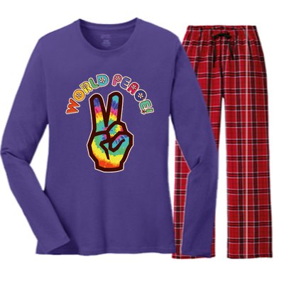 Hippy Tie Dye World Peace Women's Long Sleeve Flannel Pajama Set 