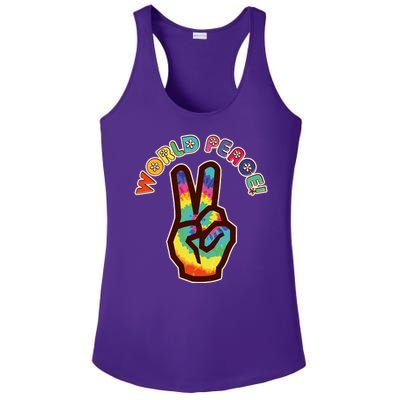 Hippy Tie Dye World Peace Ladies PosiCharge Competitor Racerback Tank