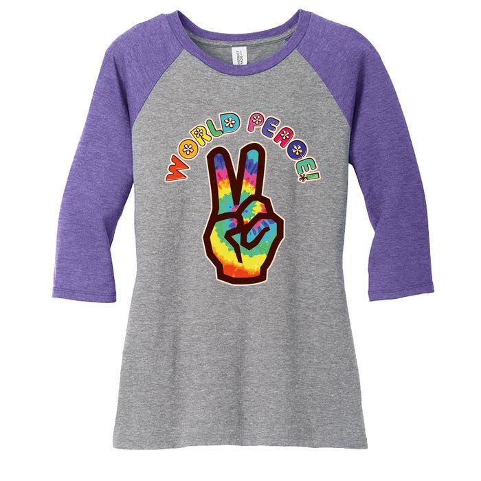 Hippy Tie Dye World Peace Women's Tri-Blend 3/4-Sleeve Raglan Shirt