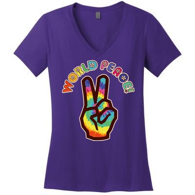 Hippy Tie Dye World Peace Women's V-Neck T-Shirt