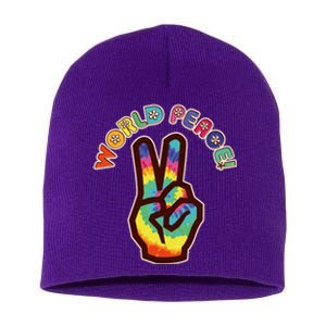 Hippy Tie Dye World Peace Short Acrylic Beanie