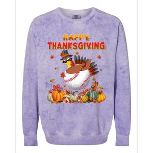 Happy Thanksgiving Dabbing Turkey And Baseball Ball Meaningful Gift Colorblast Crewneck Sweatshirt