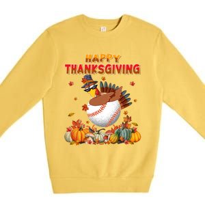 Happy Thanksgiving Dabbing Turkey And Baseball Ball Meaningful Gift Premium Crewneck Sweatshirt