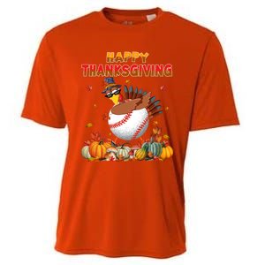 Happy Thanksgiving Dabbing Turkey And Baseball Ball Meaningful Gift Cooling Performance Crew T-Shirt