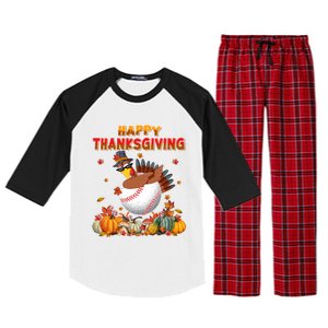 Happy Thanksgiving Dabbing Turkey And Baseball Ball Meaningful Gift Raglan Sleeve Pajama Set